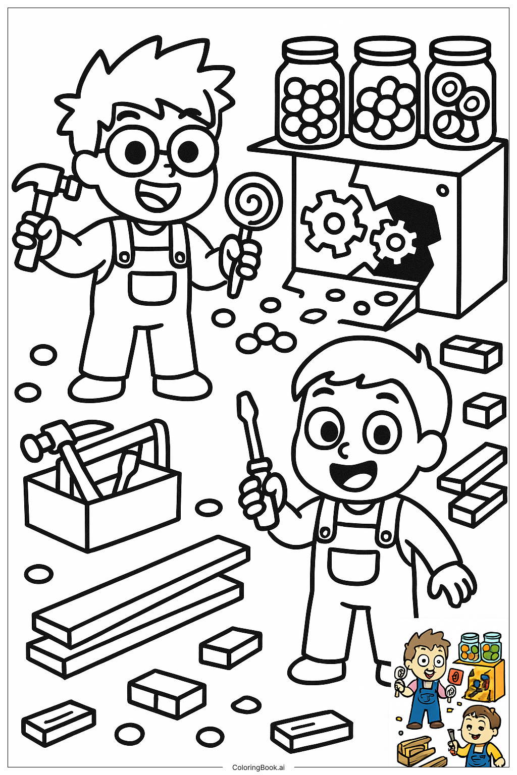  Lankybox Rebuilding Candy Factory Coloring Page 
