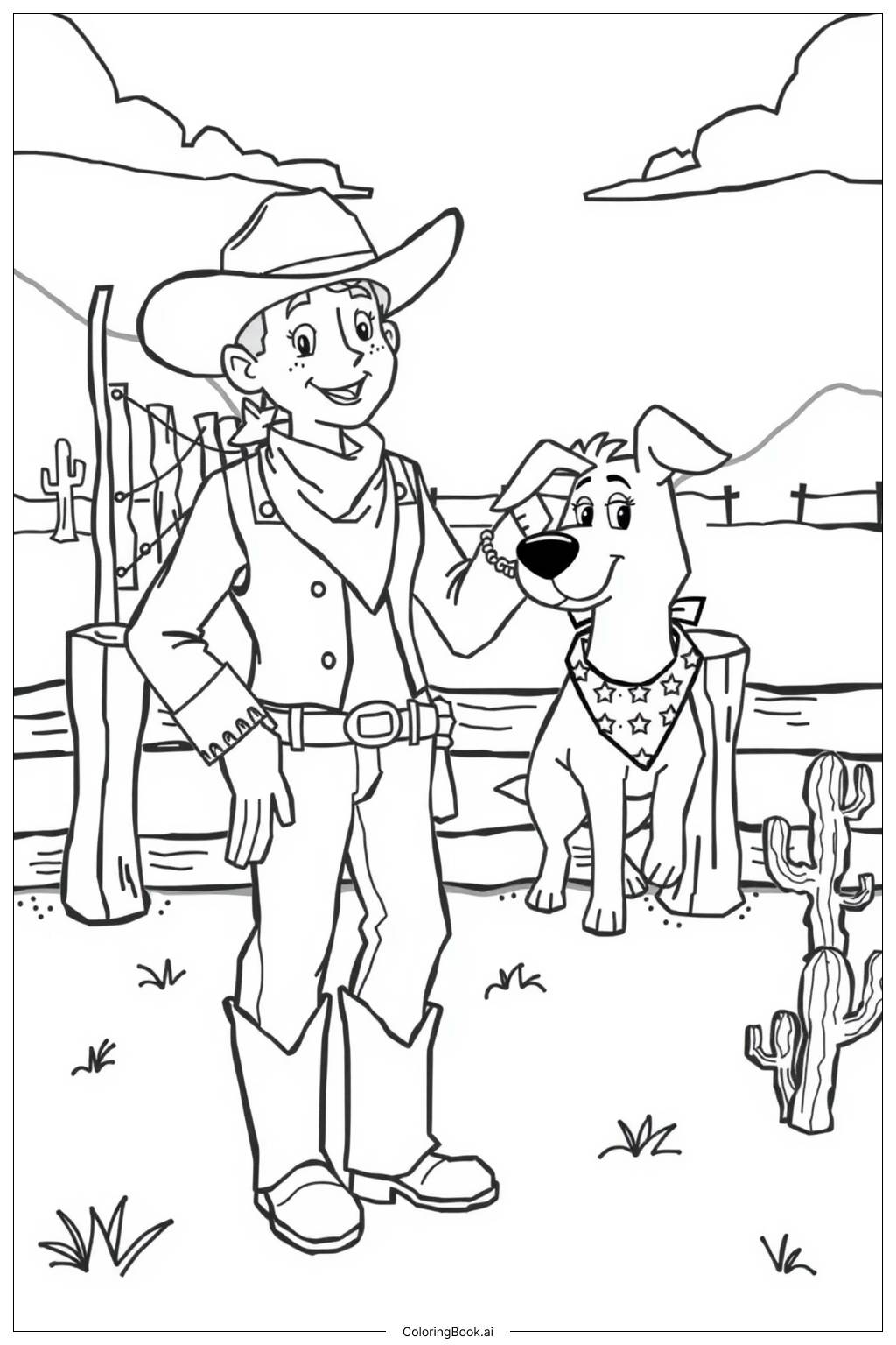  Cowboy and a loyal dog on an adventure Coloring Page 