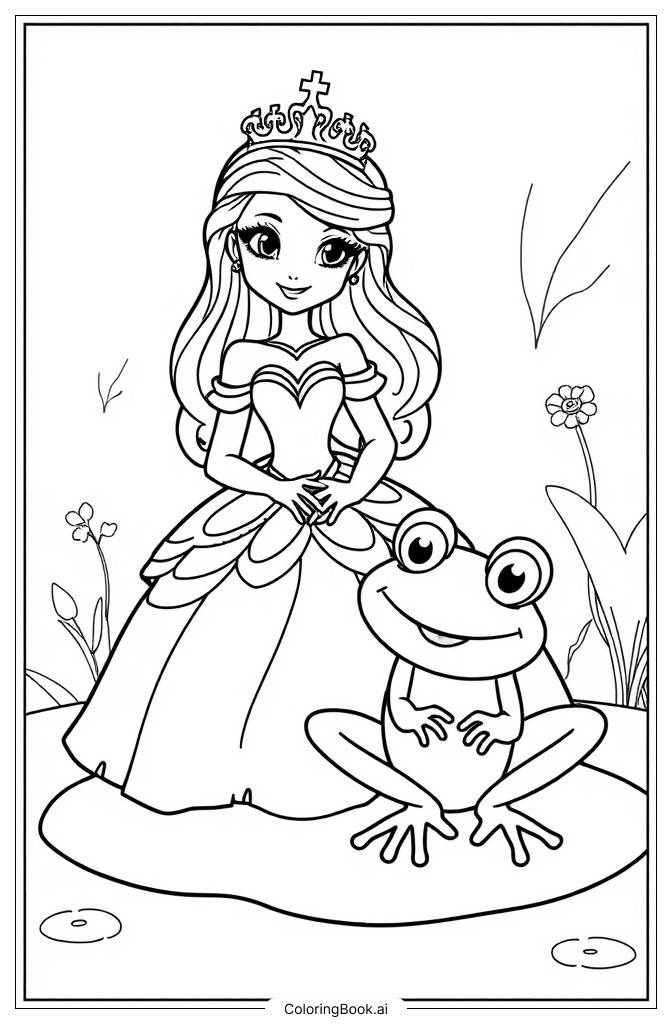  Página para colorir de princesa e o sapo 