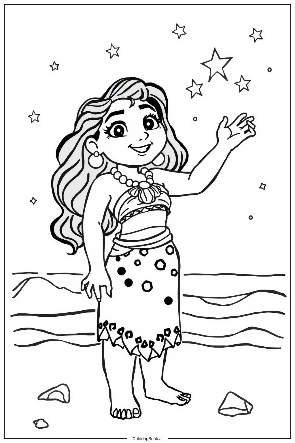  Moana learning to navigate the stars Coloring Page 