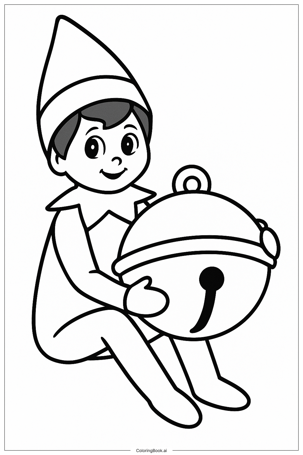  Página para colorir de Duende na Prateleira com um Sino de Natal 