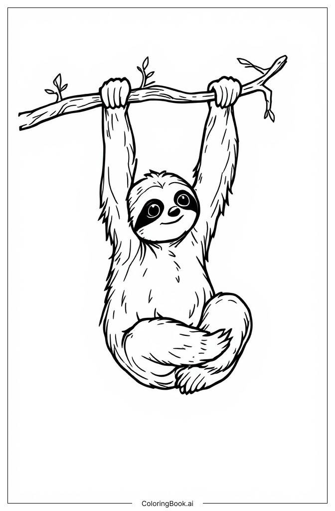  Sloth hanging from a branch Coloring Page 