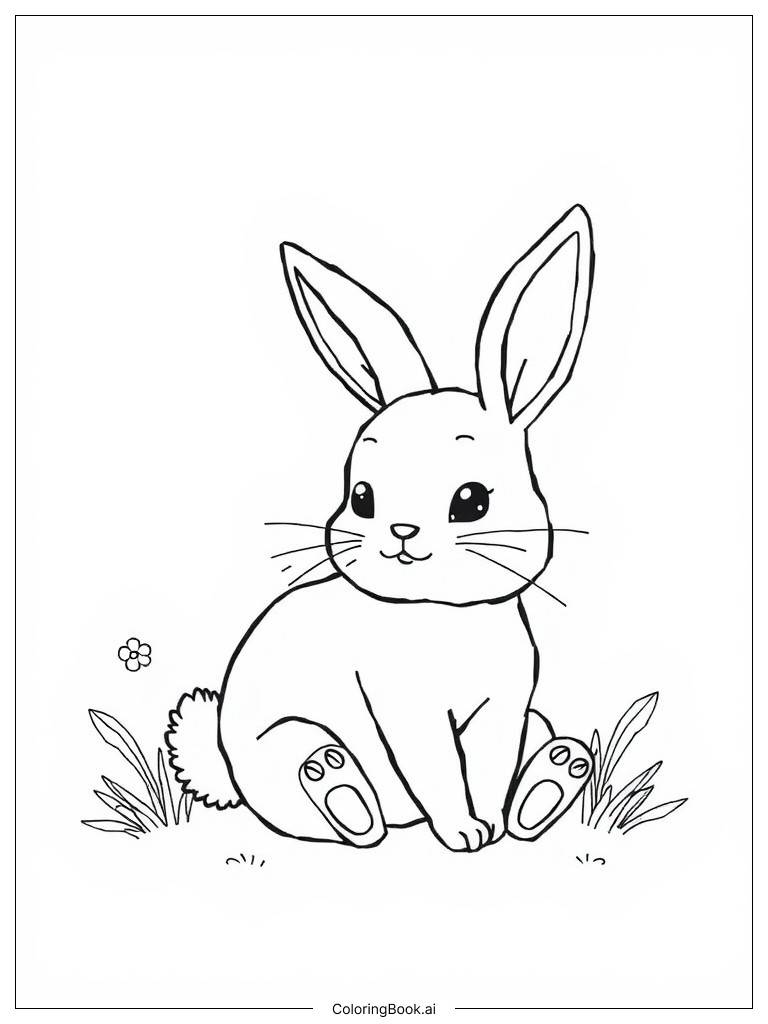  Página para colorear de Bunny Kawaii Sentado 