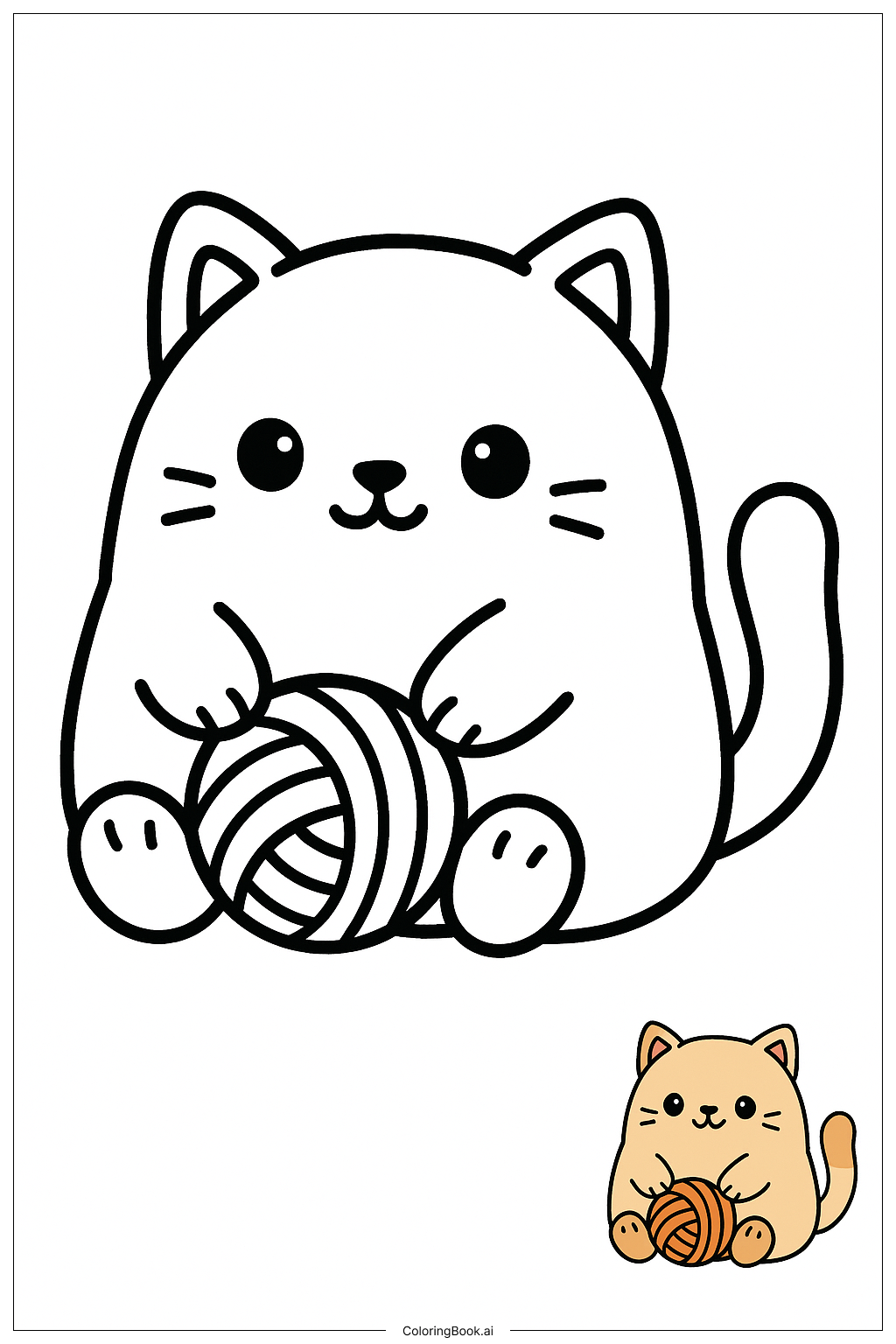  Página para colorear de Gato Squishmallow jugando con bola de lana 