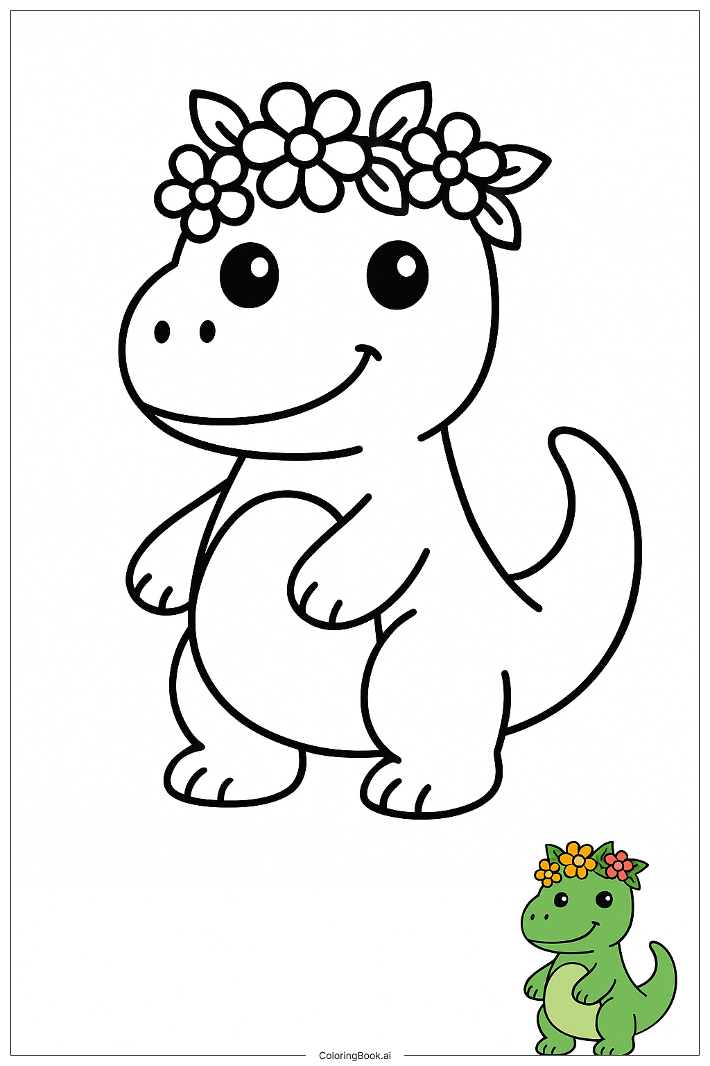  Page de coloriage Dinosaur With Flower Garland 