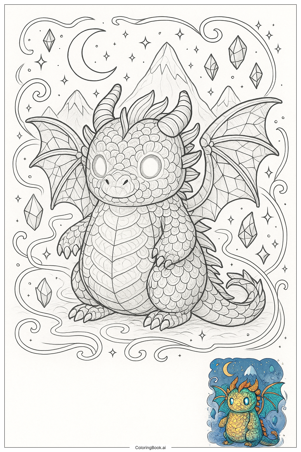  Página para colorear de Squishmallow Dragón Raro con Escamas Brillantes 