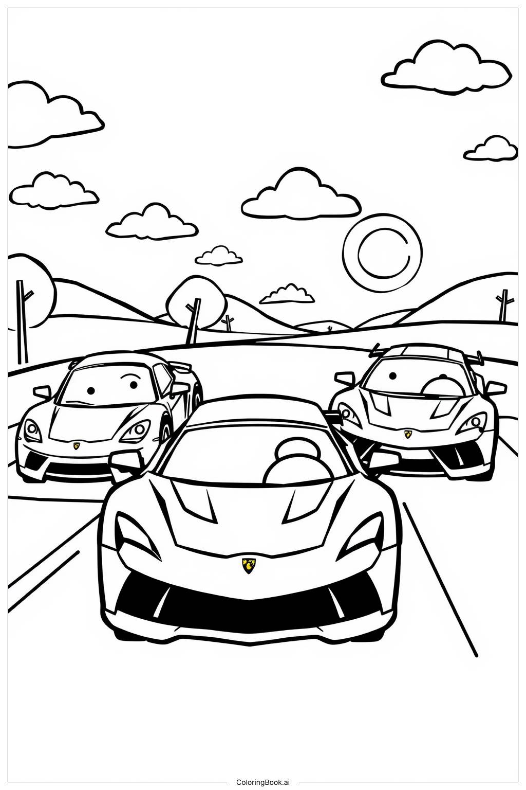  Page de coloriage Supercar Meeting Friends 