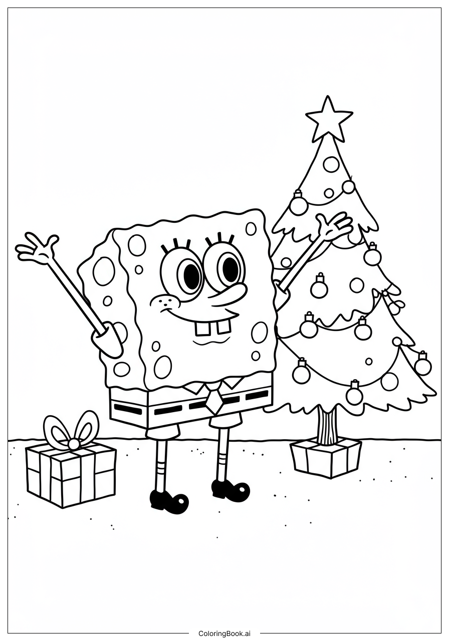  SpongeBob Mit Weihnachtsbaum Dekorationen Ausmalseite 