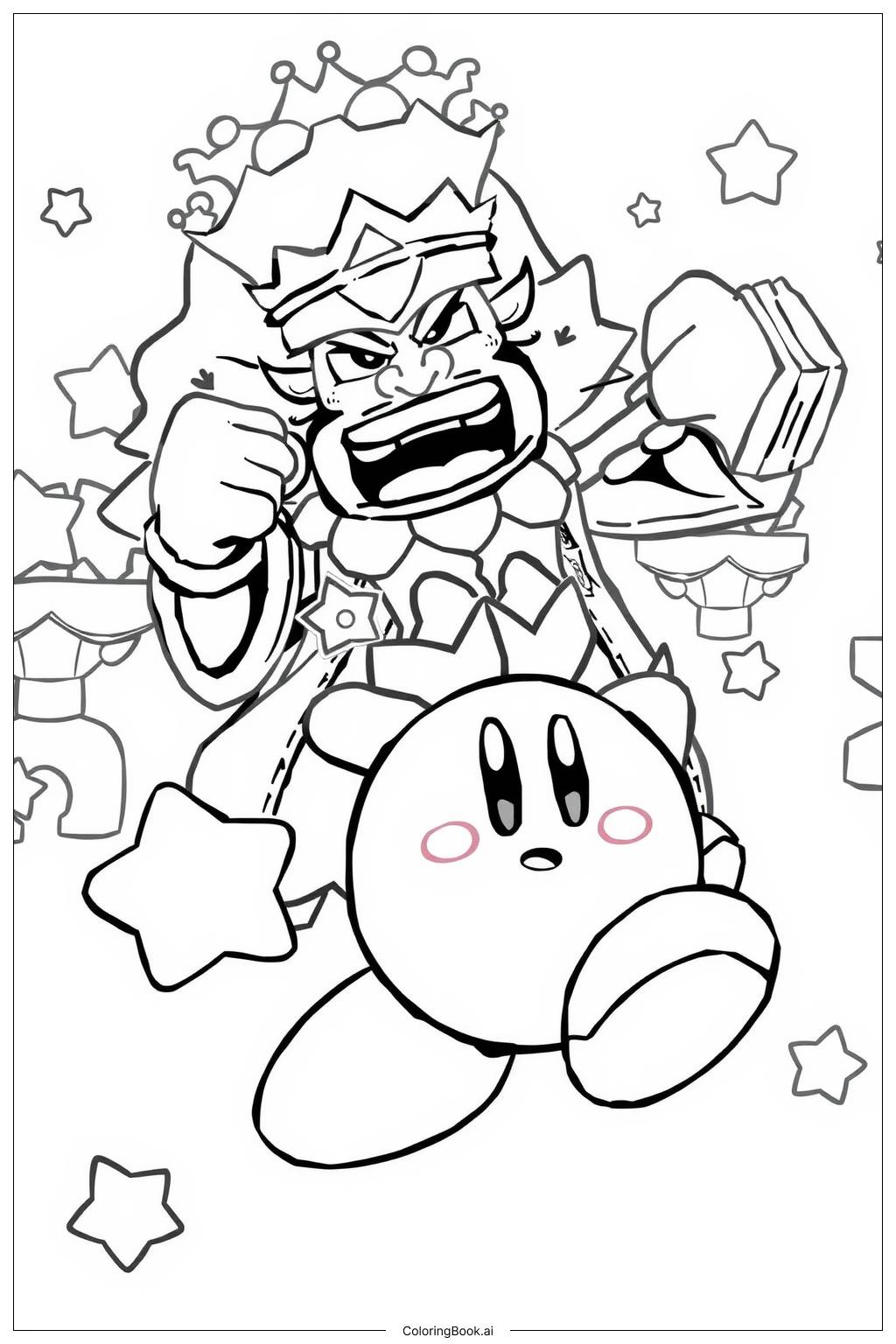  Kirby battling against King Dedede Coloring Page 