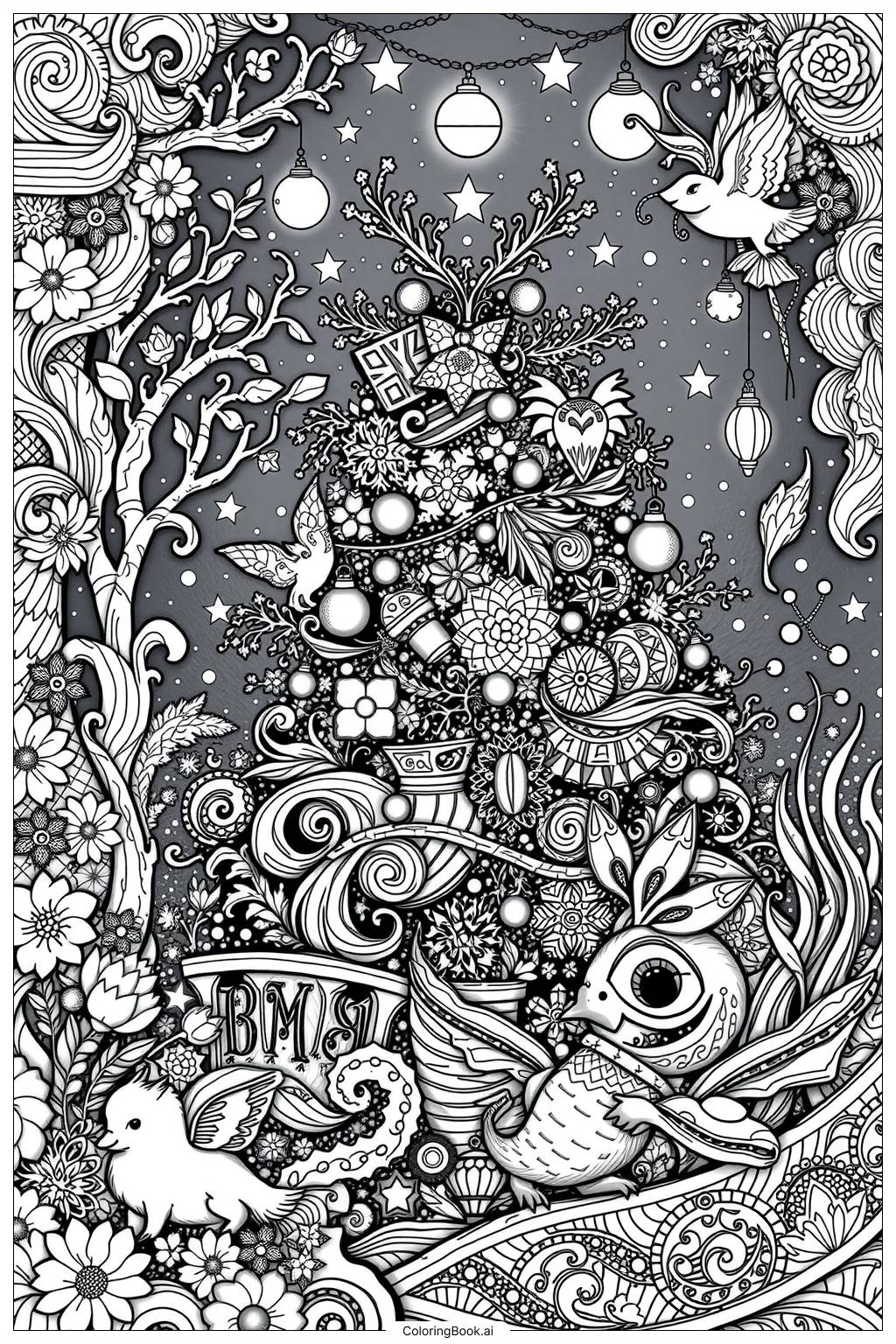  Enchanted Holiday Tree Garden Coloring Page 