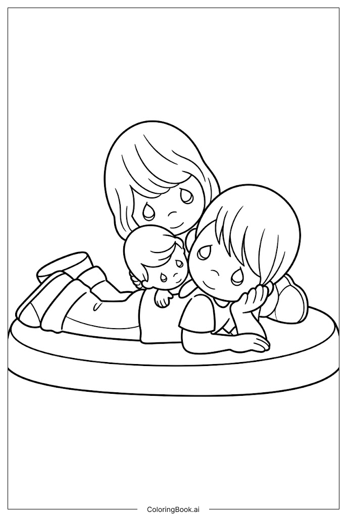  Página para colorear de Momentos preciosos de la familia abrazados en el sofá 