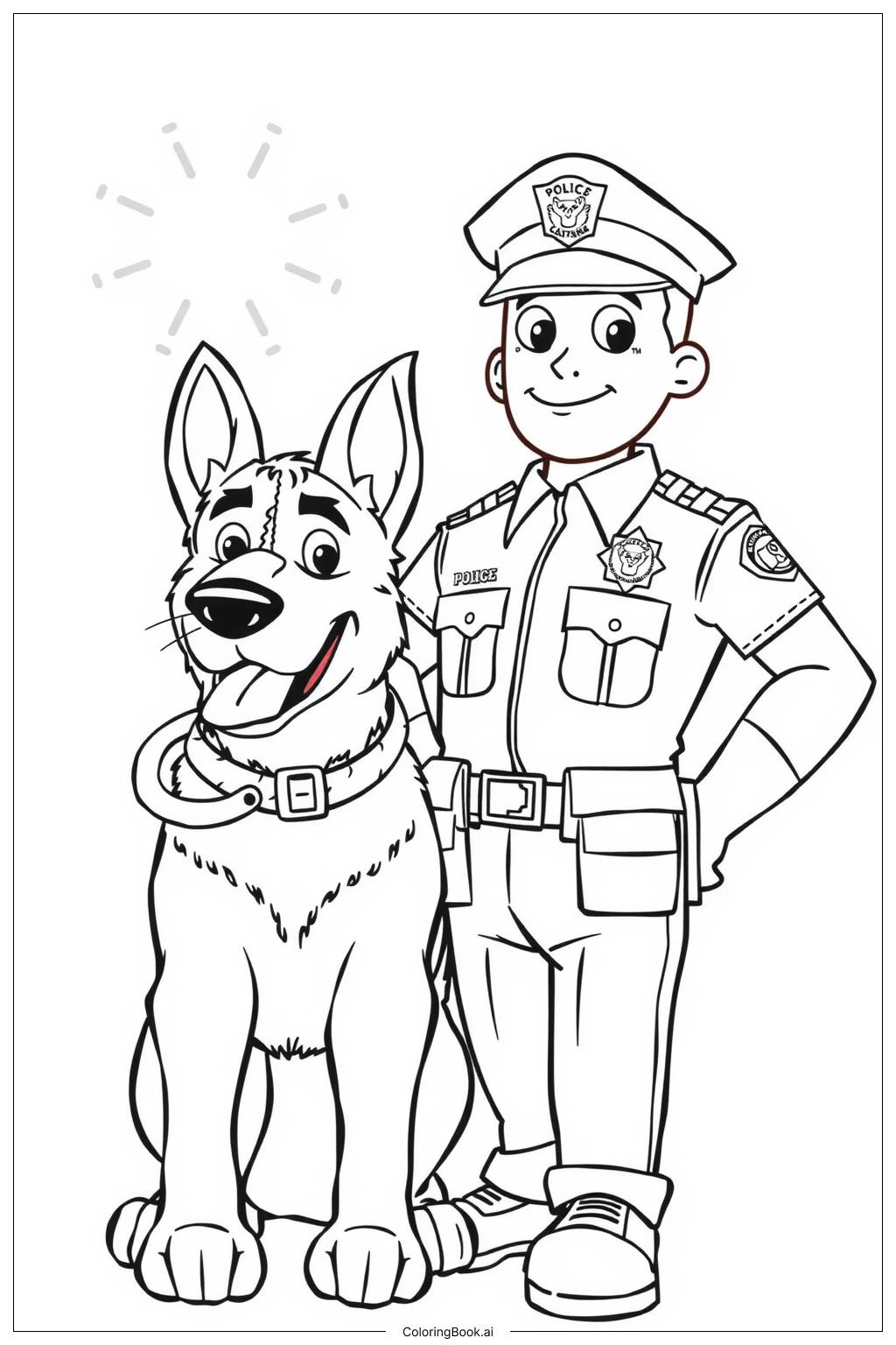  Police Dog and Handler in a Search Mission Coloring Page 