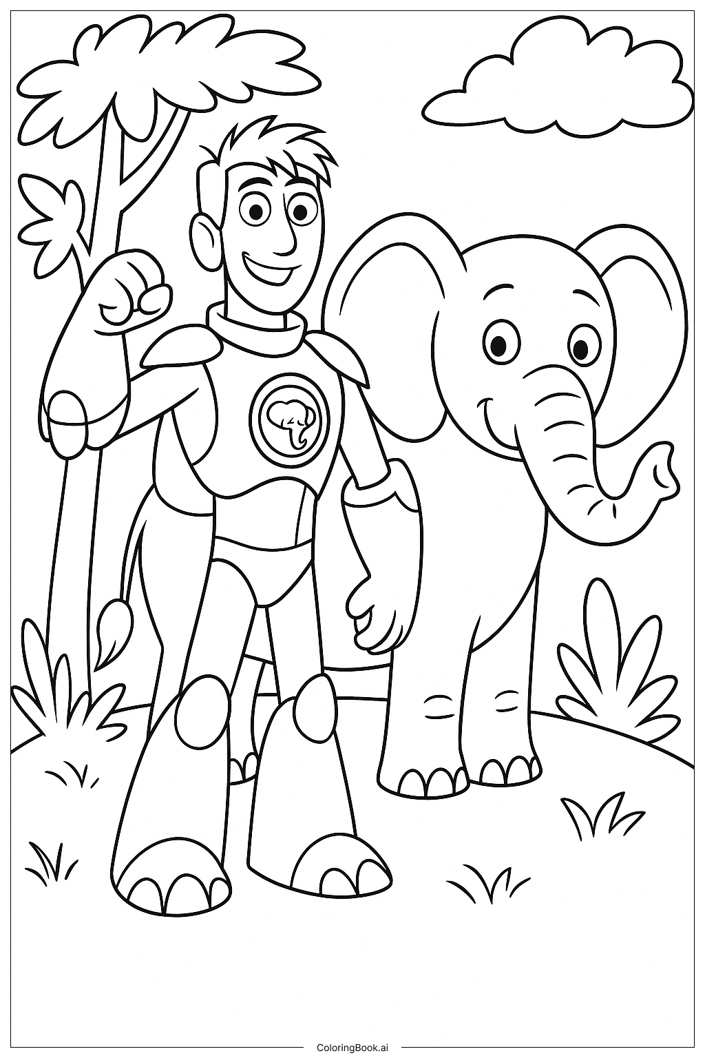 Trang tô màu Wild Kratts Martin Với Sức Mạnh Voi