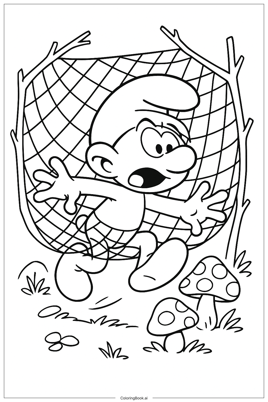  A Smurf Escaping From A Net Coloring Page 