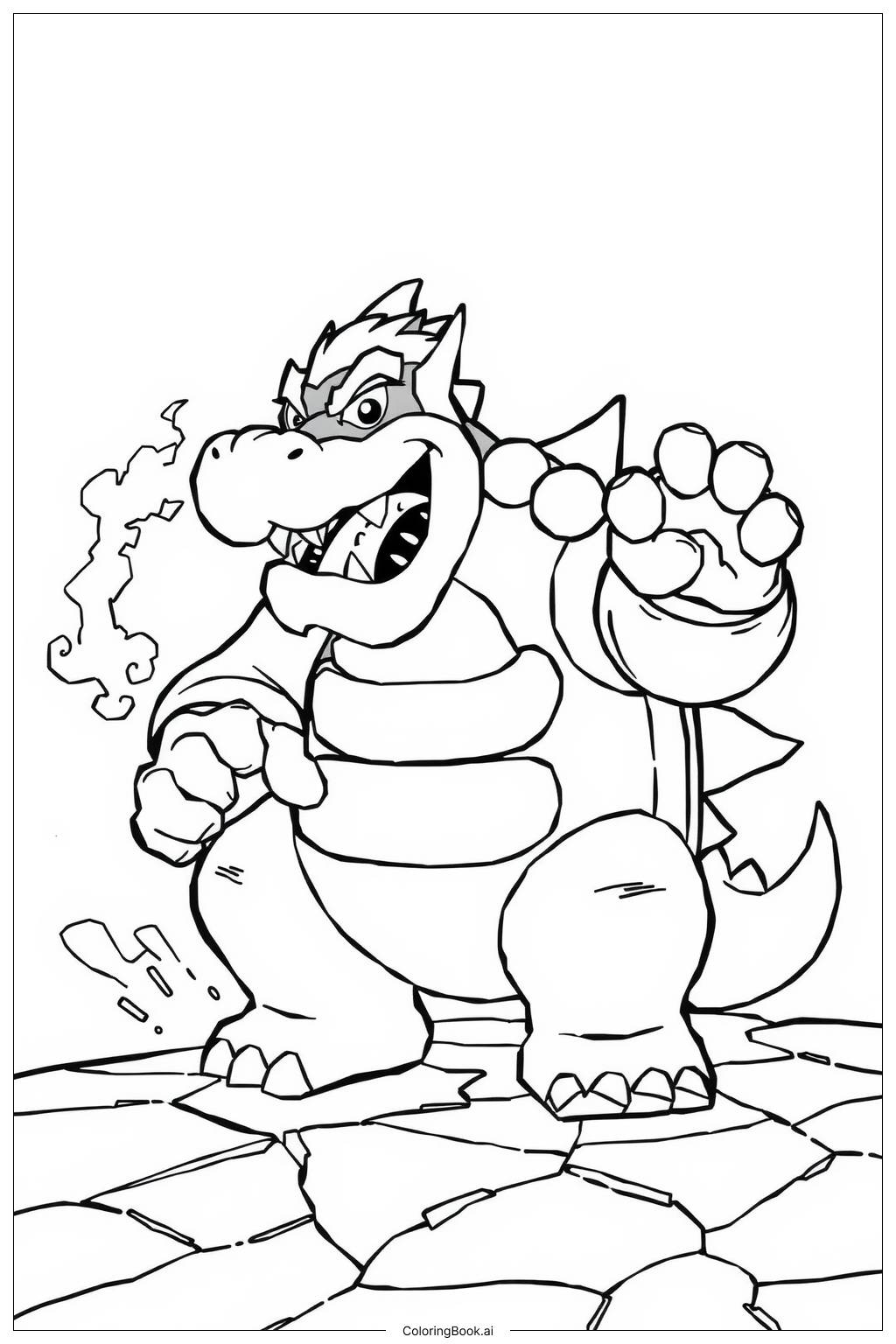  Page de coloriage Bowser Rugissant de Fureur 