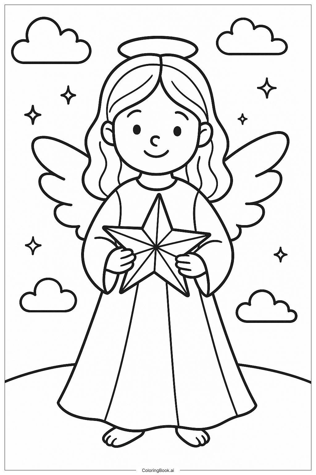  성탄 별을 들고 있는 천사 색칠공부 페이지 