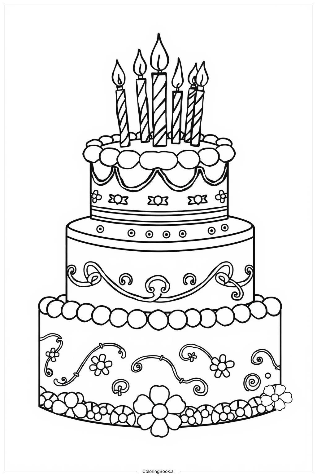  Basic Birthday Cake-2 Coloring Page 