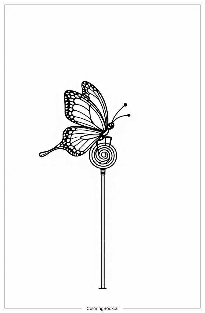  Butterfly landing on a rainbow lollipop Coloring Page 