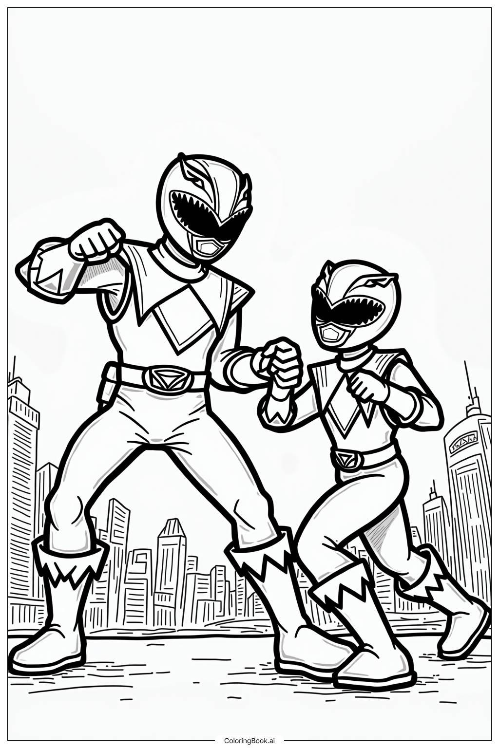  Página para colorear de Power Rangers Beast Morphers en acción 