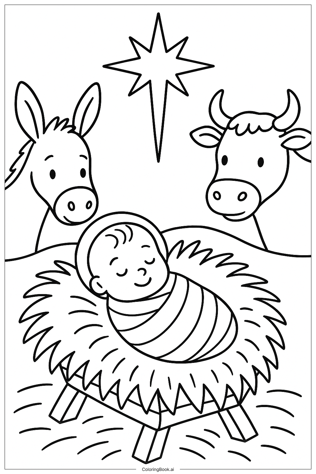  Krippe Baby Jesus in Windeln Ausmalseite 