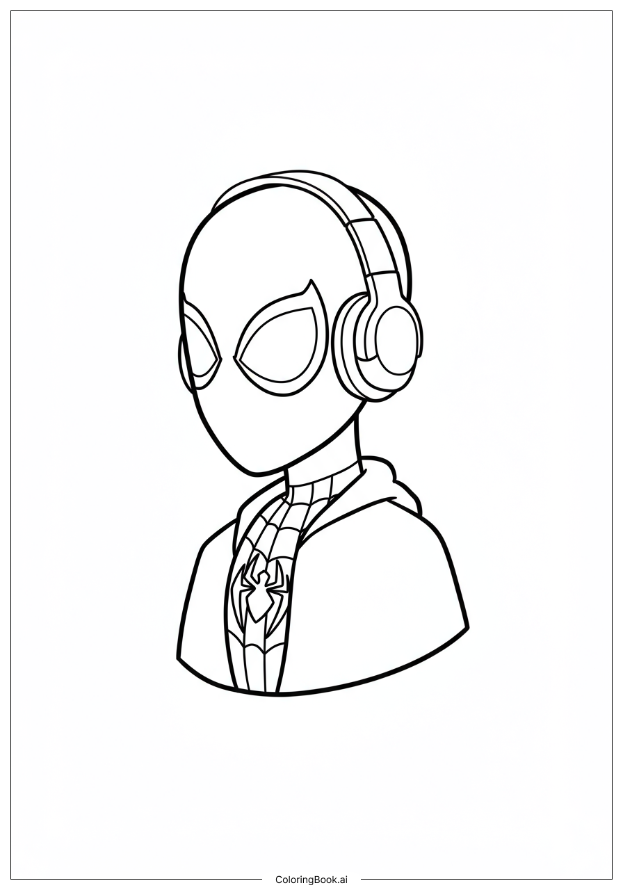  邁爾斯·莫拉萊斯（Miles Morales）摘下口罩戴著耳機著色頁 