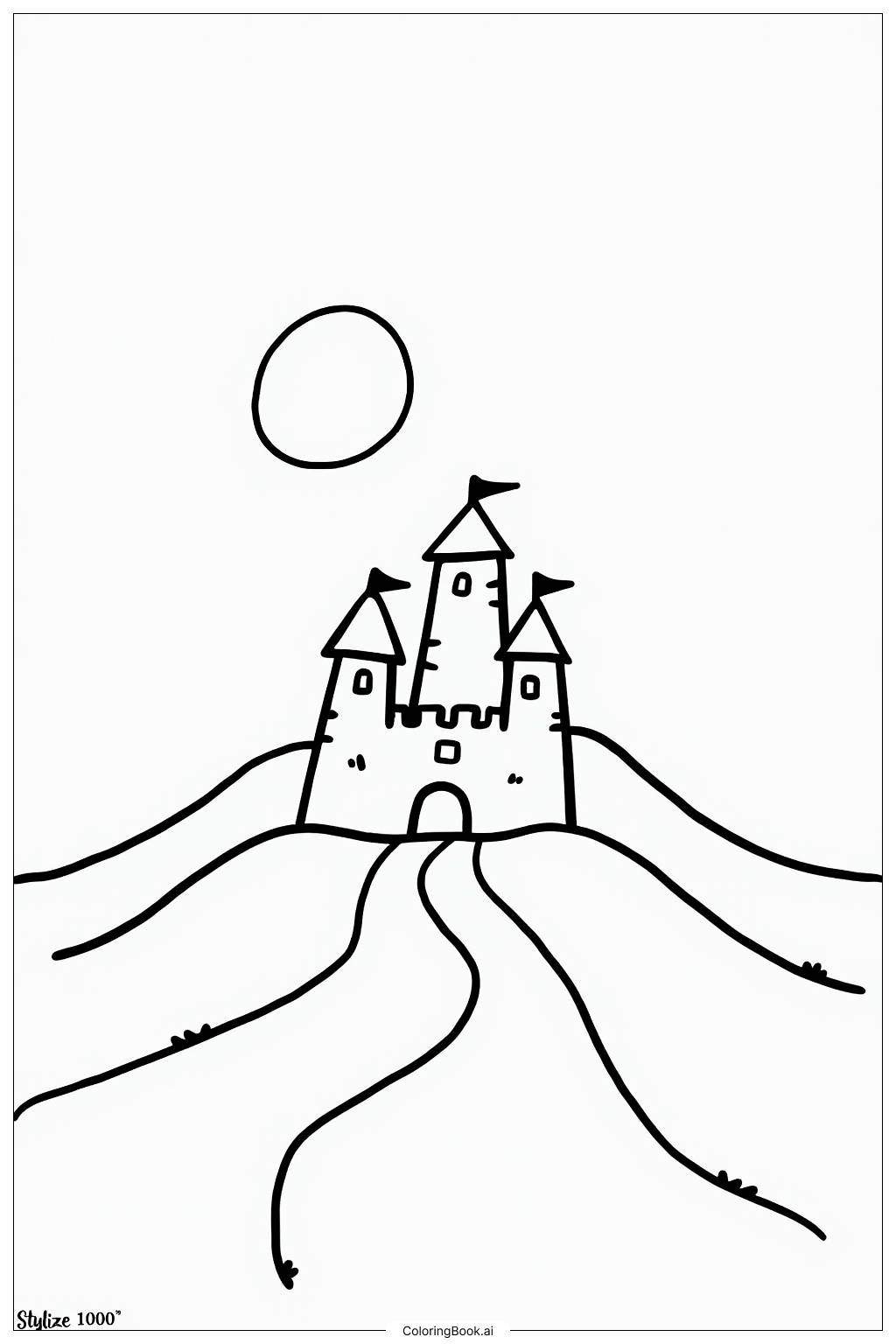  Page de coloriage Art du Château de Sable au Couchant 