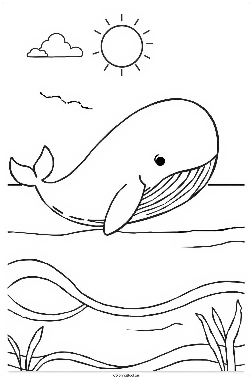  Page de coloriage Baleine Bleue Nageant dans l'Océan 