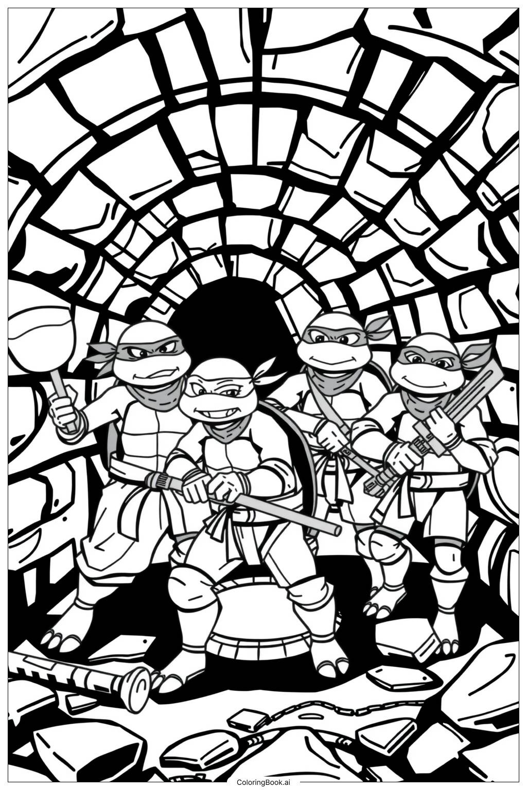  teenage mutant ninja turtles on a mission Coloring Page 