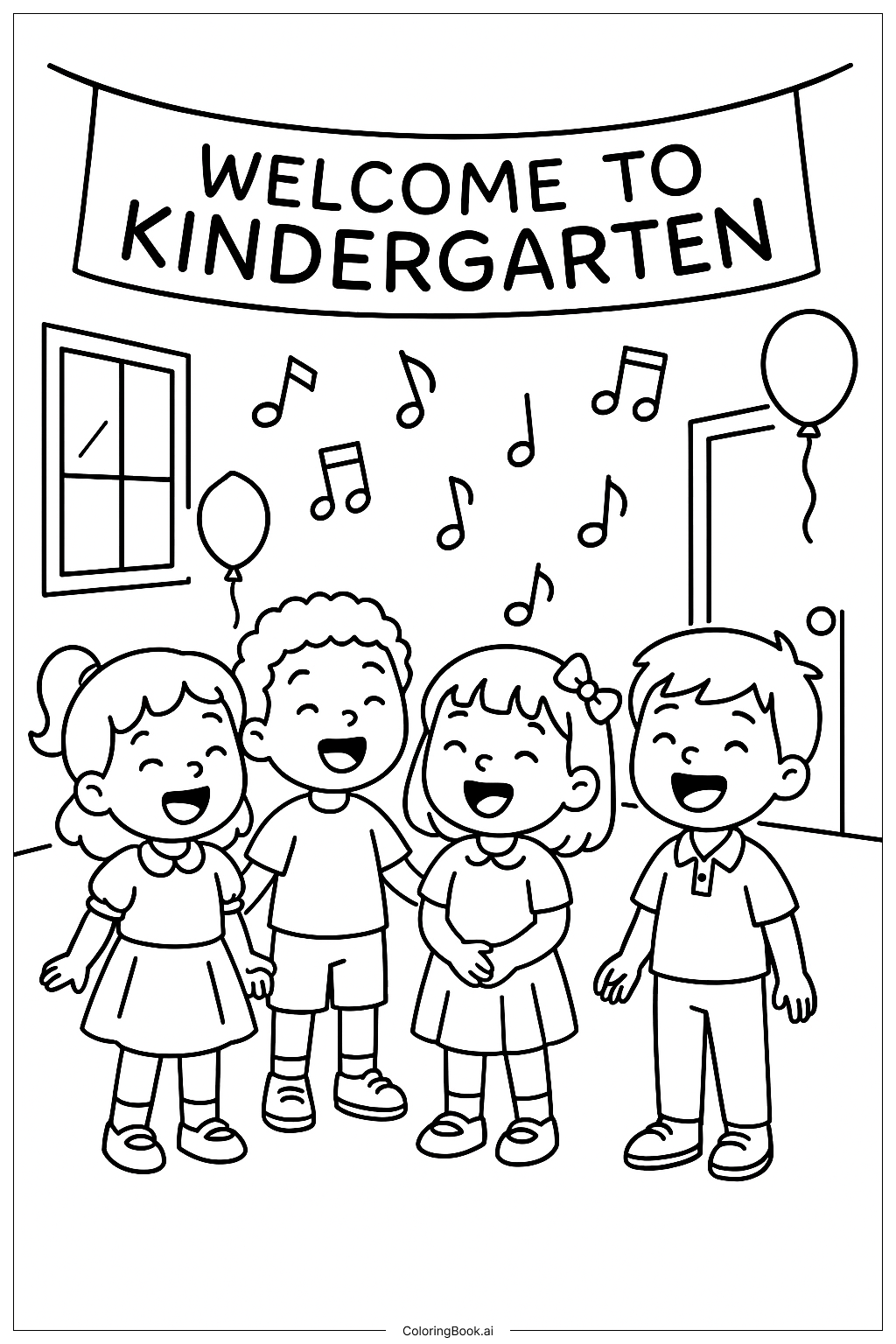  唱歌欢迎上幼儿园填色页 