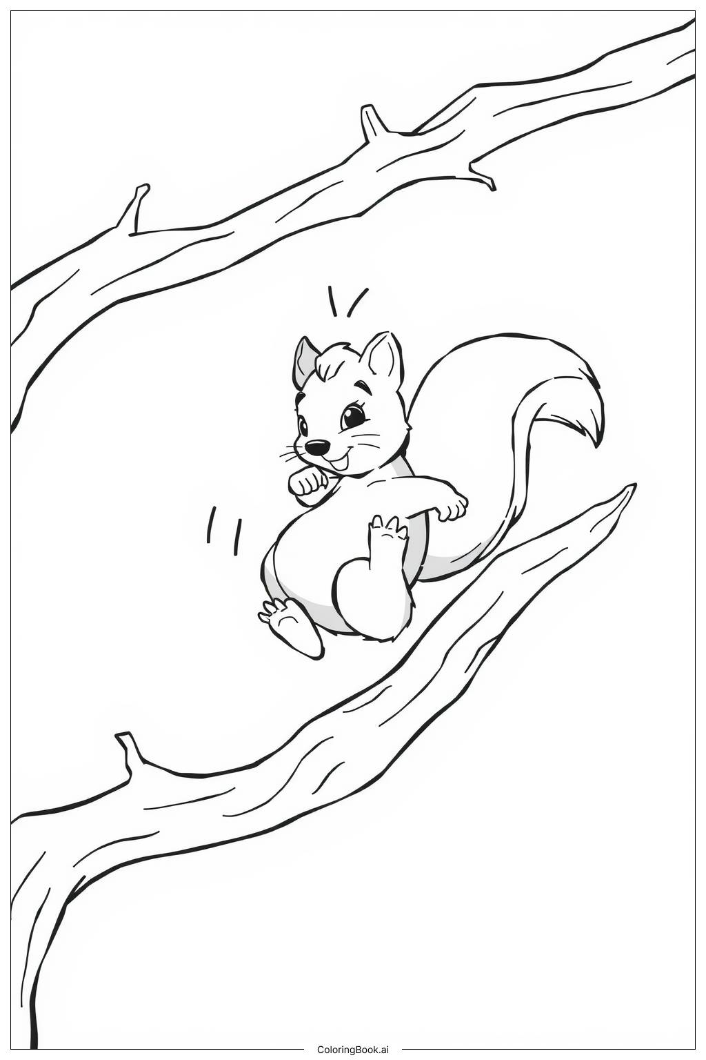  Page de coloriage Écureuil sautant entre les branches 