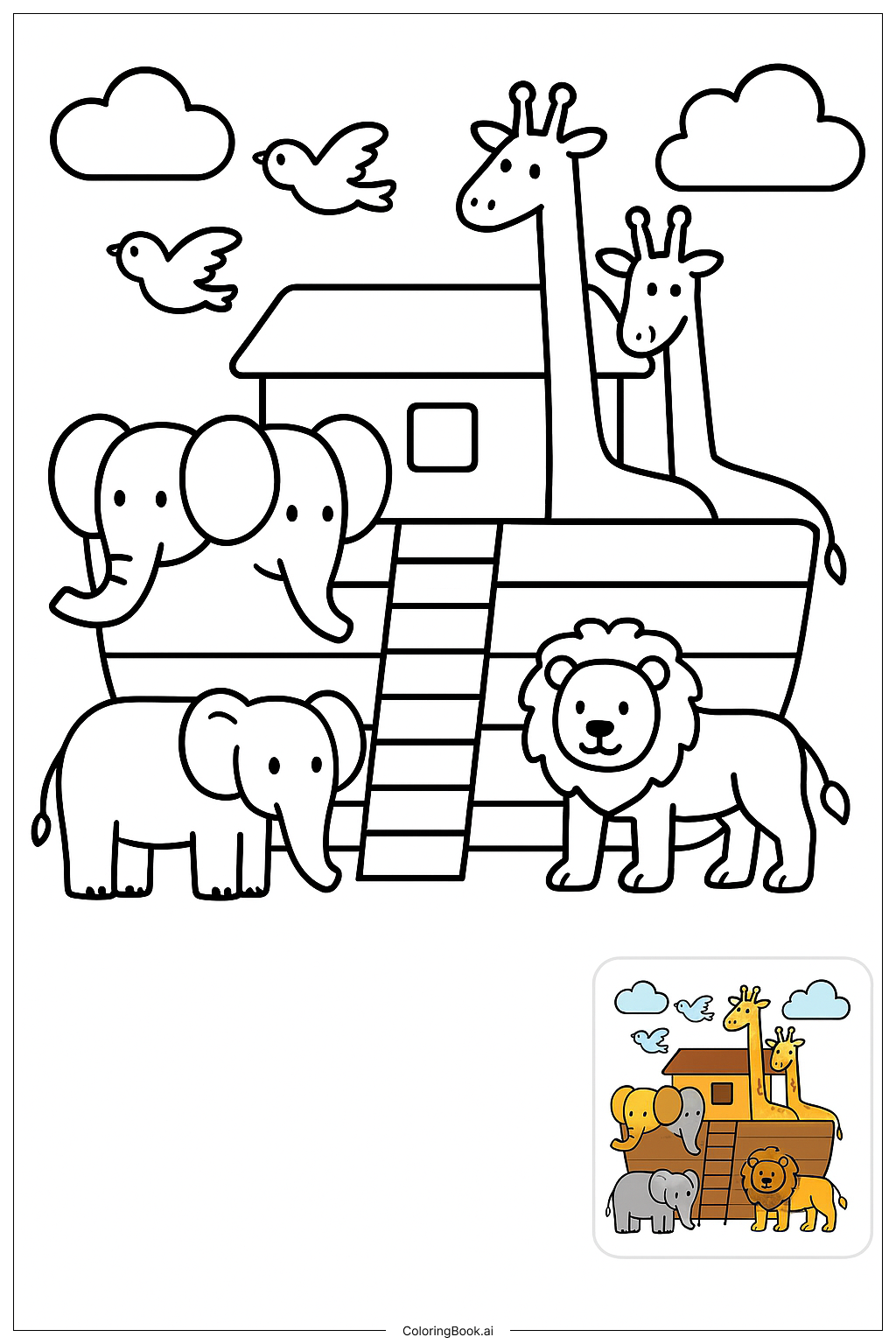  Página para colorear de Historia Bíblica de los Animales del Arca de Noé 