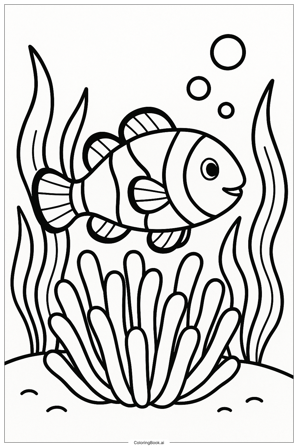  Clownfish In Anemone Under The Sea Coloring Page 