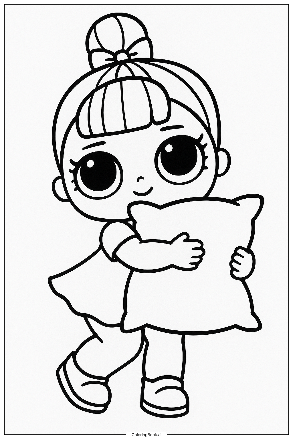 Página para colorir de Boneca Lol Simples Abraçando um Travesseiro