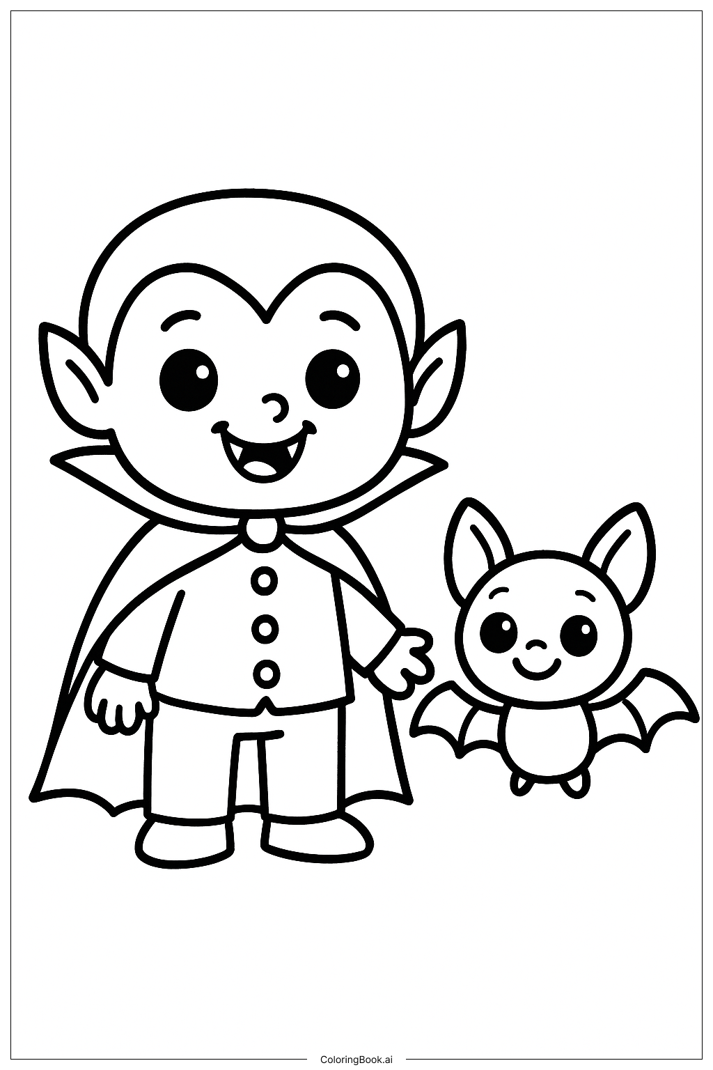 Página para colorir de Um Vampiro e Seu Morcego de Estimação