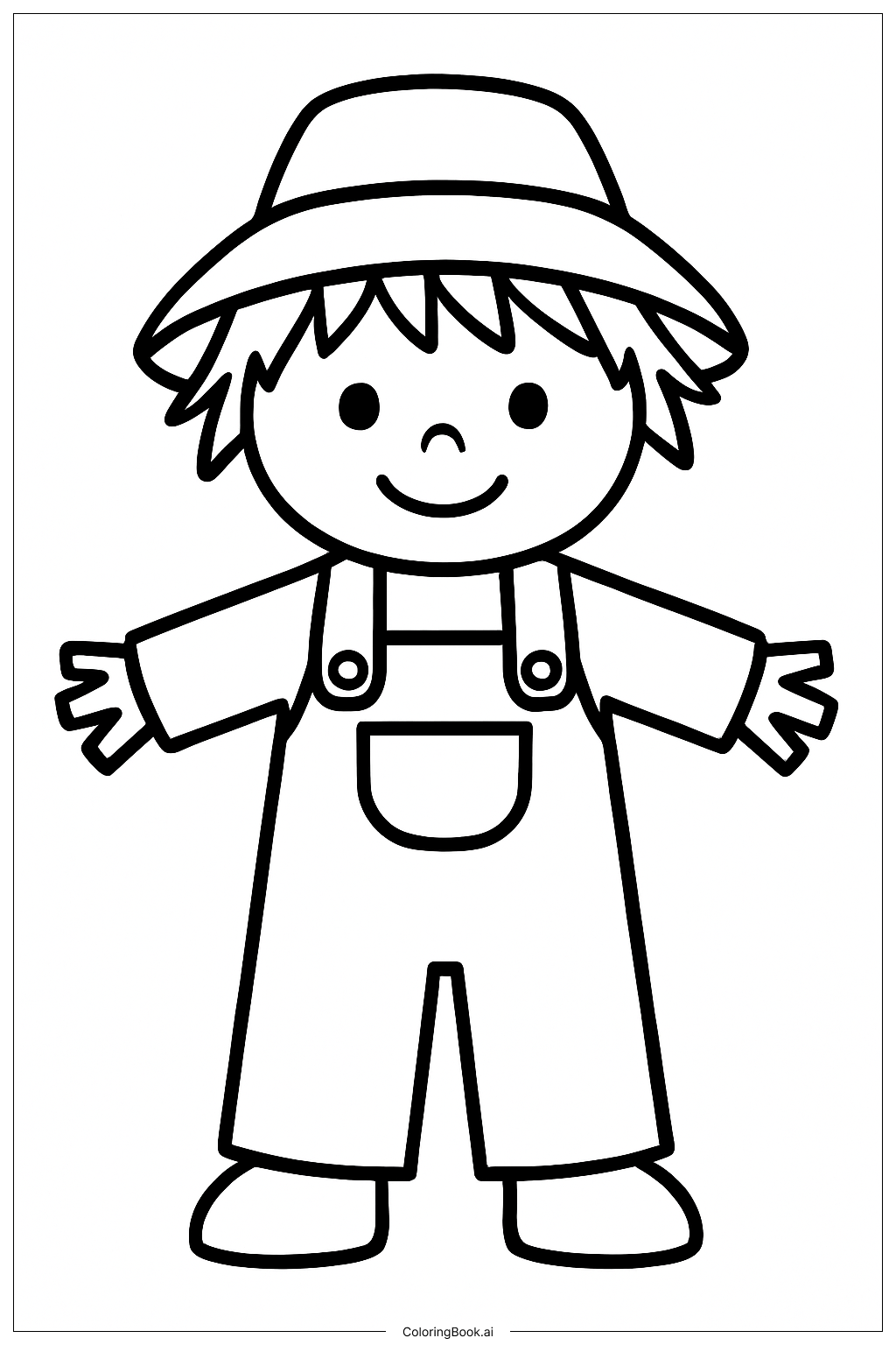 Boy Scarecrow In Overalls Coloring Page