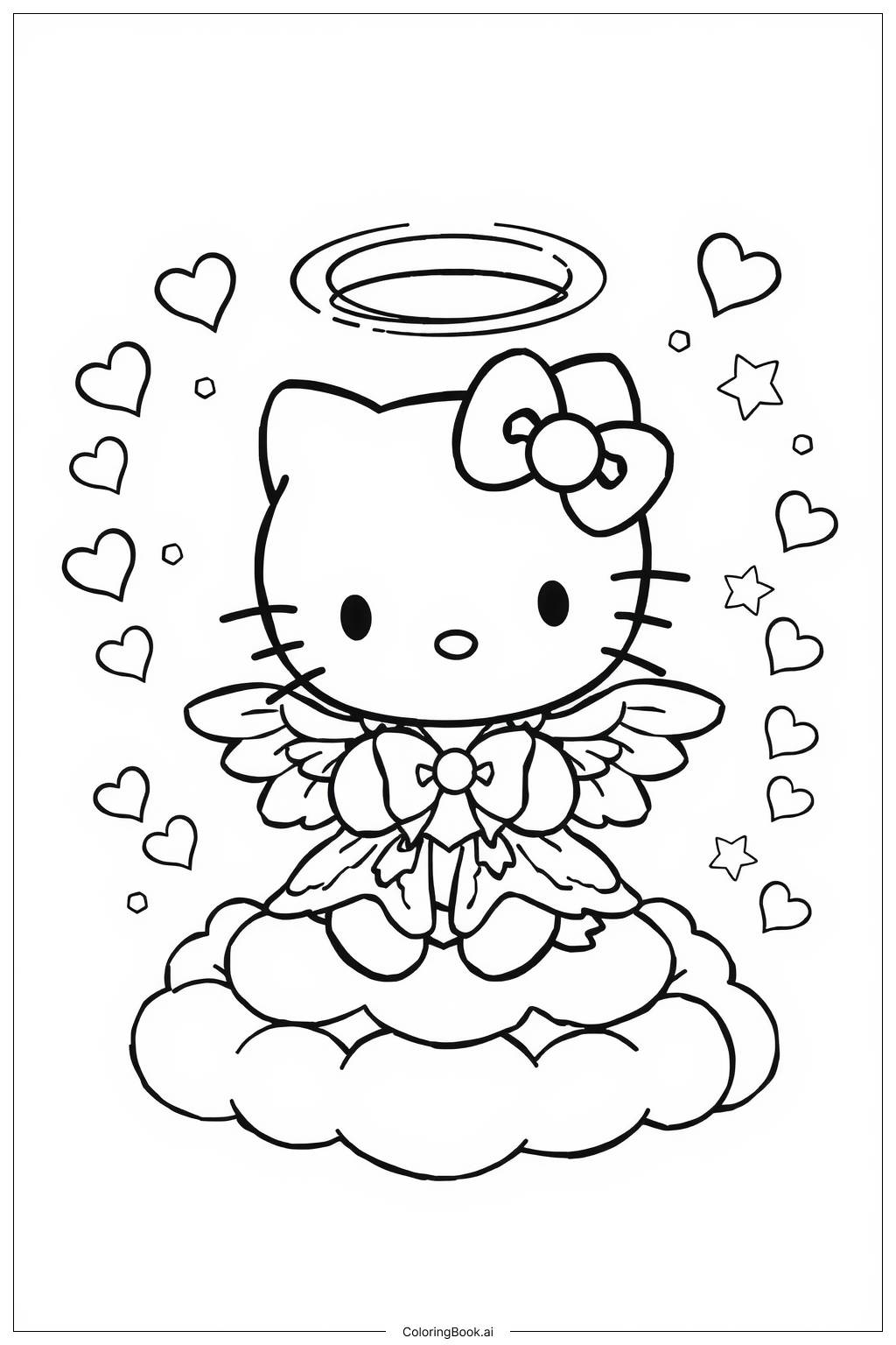  Hello Kitty Angel Cloud-2 Coloring Page 