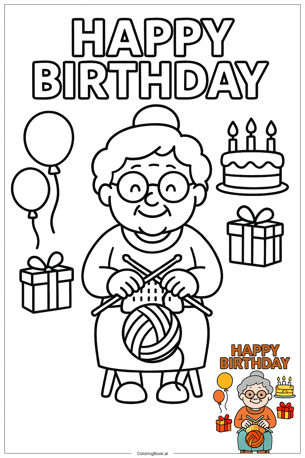  Happy Birthday Great Grandma Knitting Coloring Page 