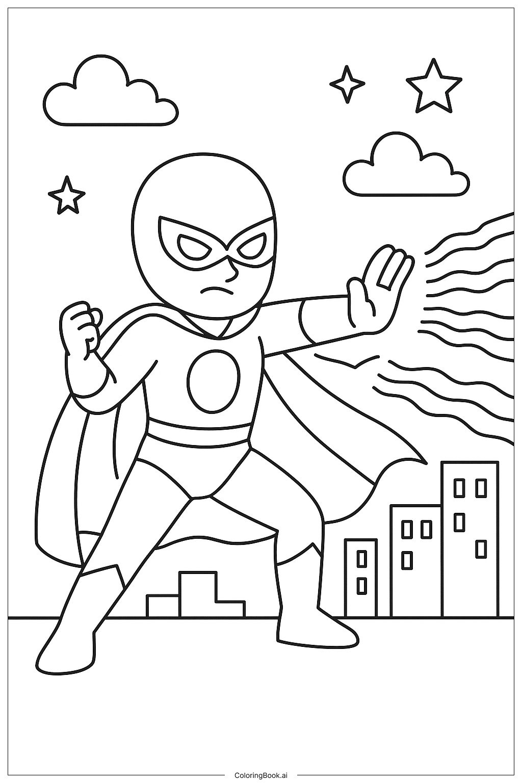 Superheld schießt Energiestrahlen aus den Händen Ausmalseite