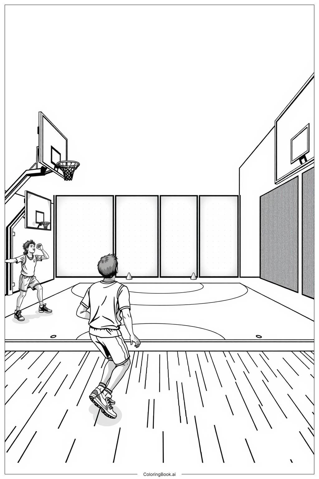  Página para colorear de ejercicio de práctica de baloncesto-2 