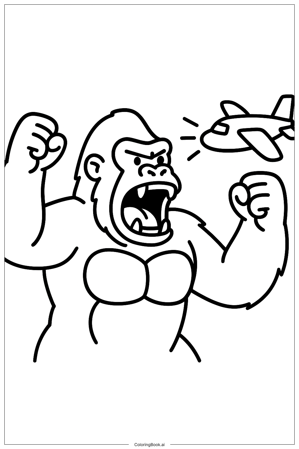  King Kong Roaring at Aircraft Coloring Page 
