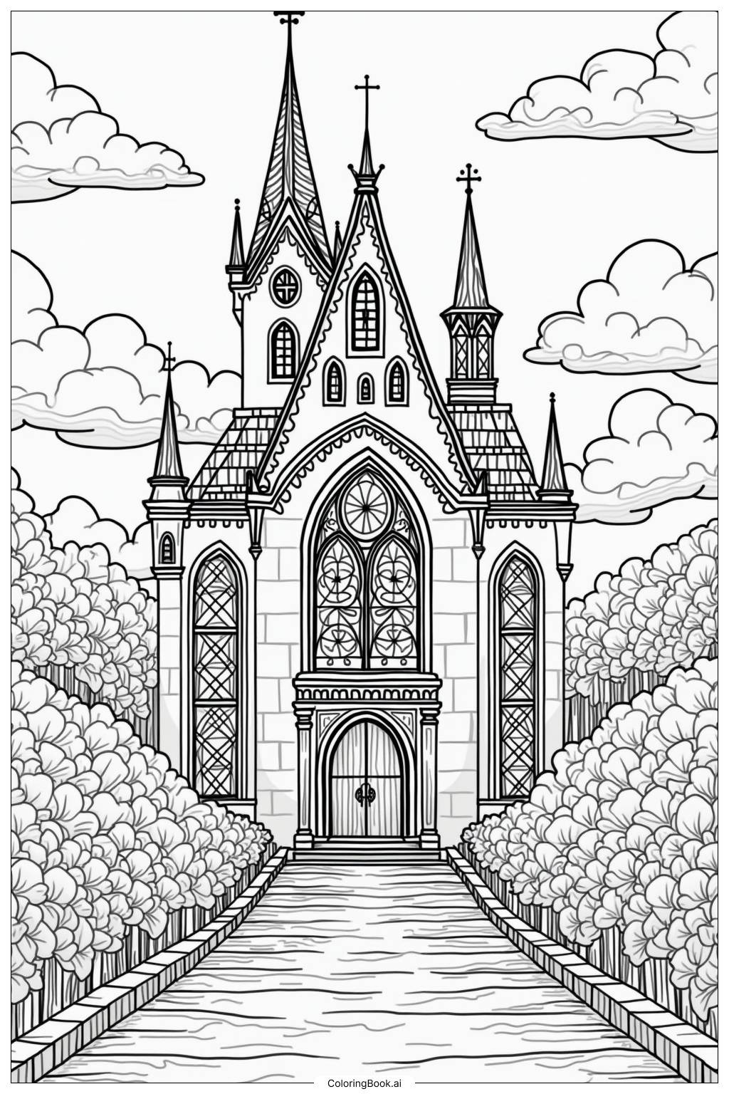  Page de coloriage Château Détail pour Adultes Vitrail 