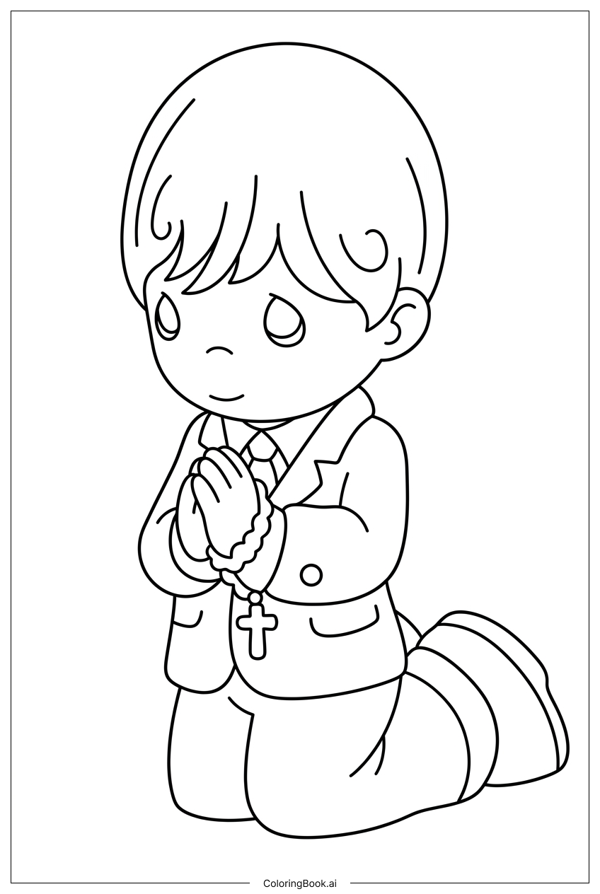  Página para colorear de Niño de Precious Moments arrodillado en oración vespertina 