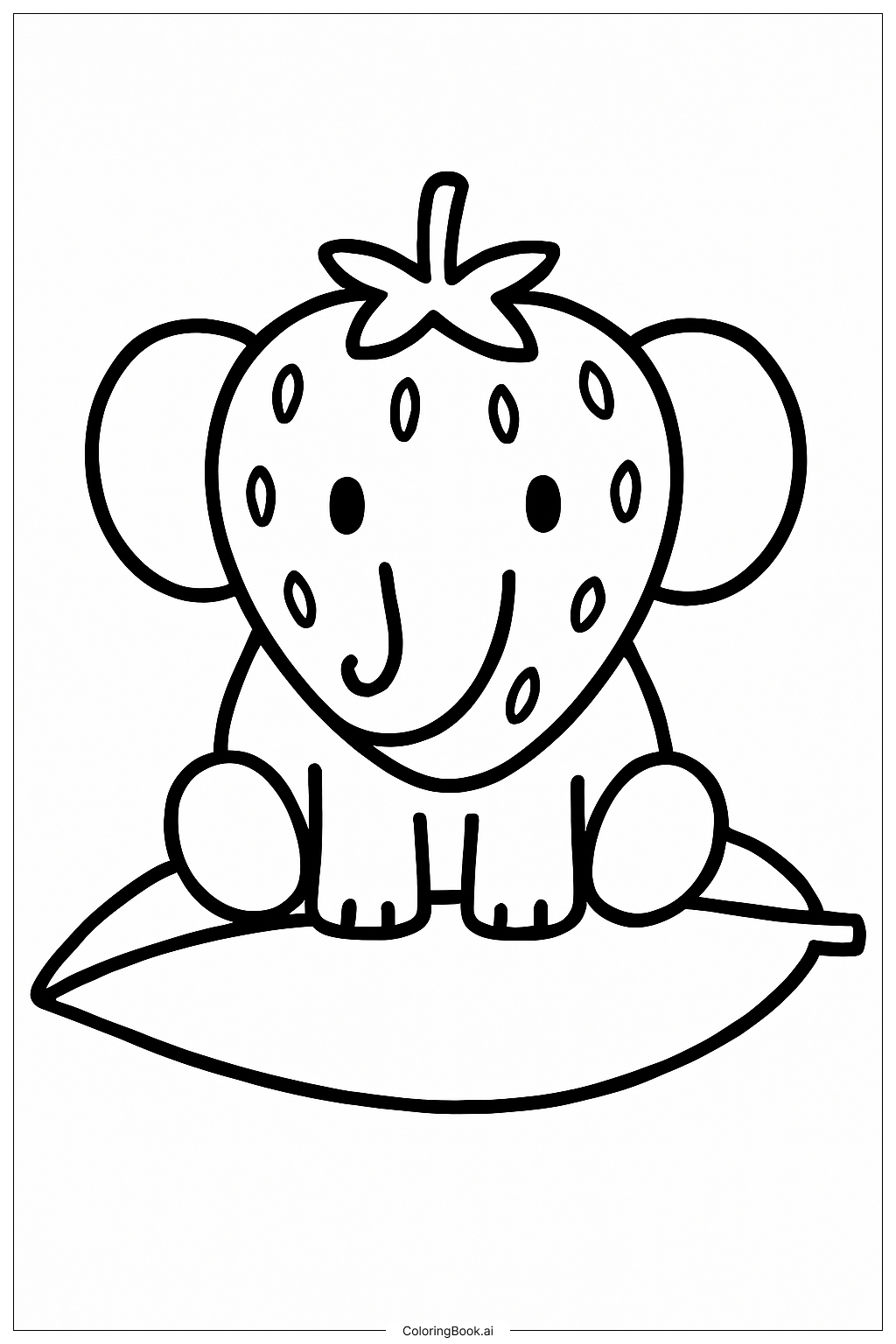  叶子上的小草莓大象填色页 