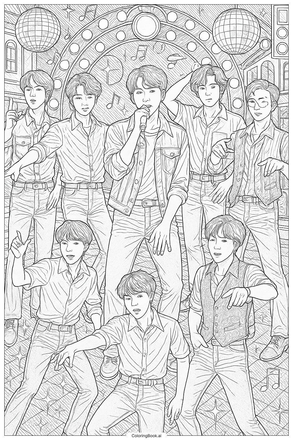  Page de coloriage BTS dans le clip "Dynamite" 