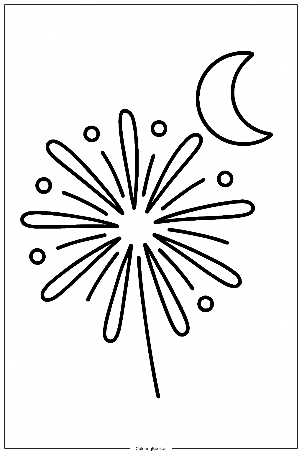 A Firework And The Moon Coloring Page