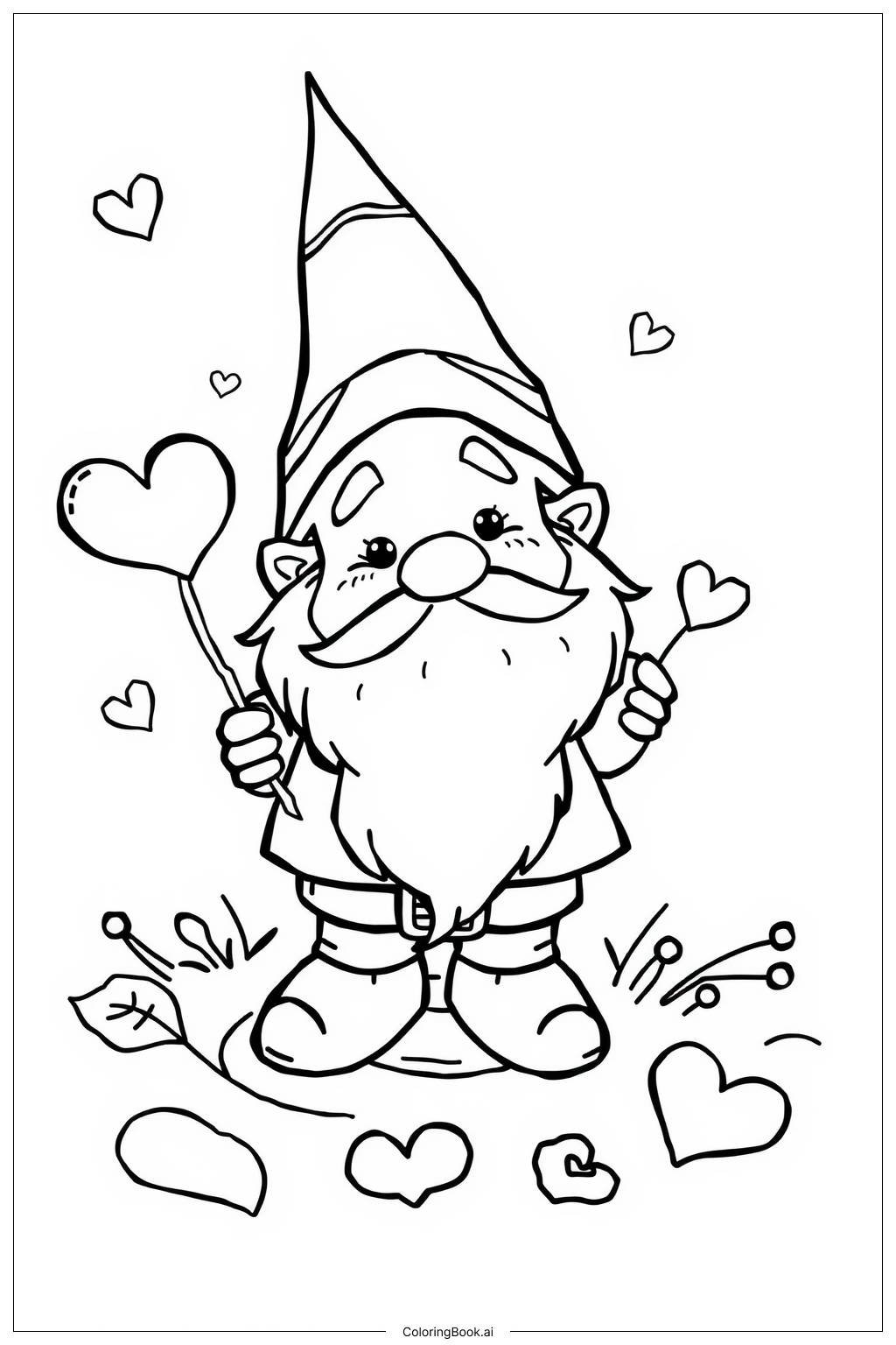  Page de coloriage Gnome de Saint-Valentin Amour Magique 