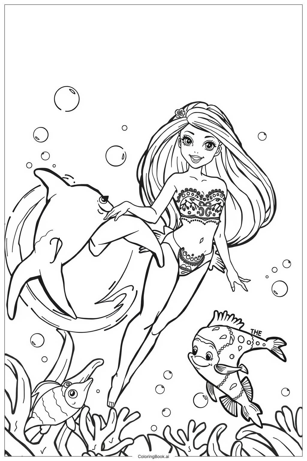  Page de coloriage barbie magie des dauphins aventure sous-marine 