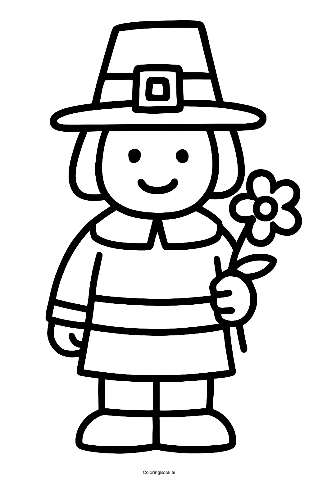  꽃 한 송이를 들고 있는 순례자 색칠공부 페이지 