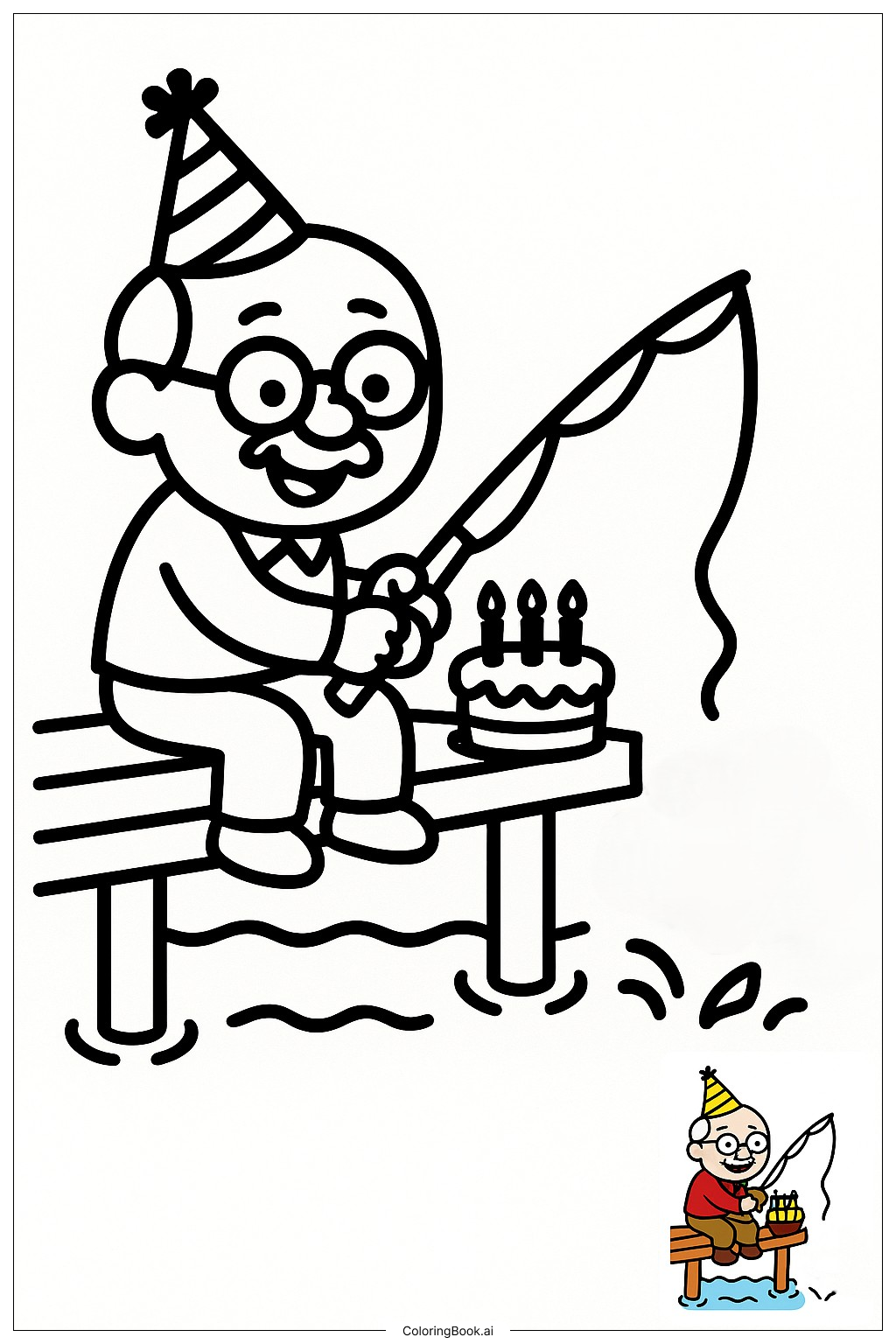  Happy Birthday Grandpa Fishing Coloring Page 