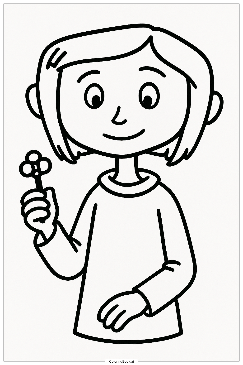  Coraline 手握小鑰匙著色頁 
